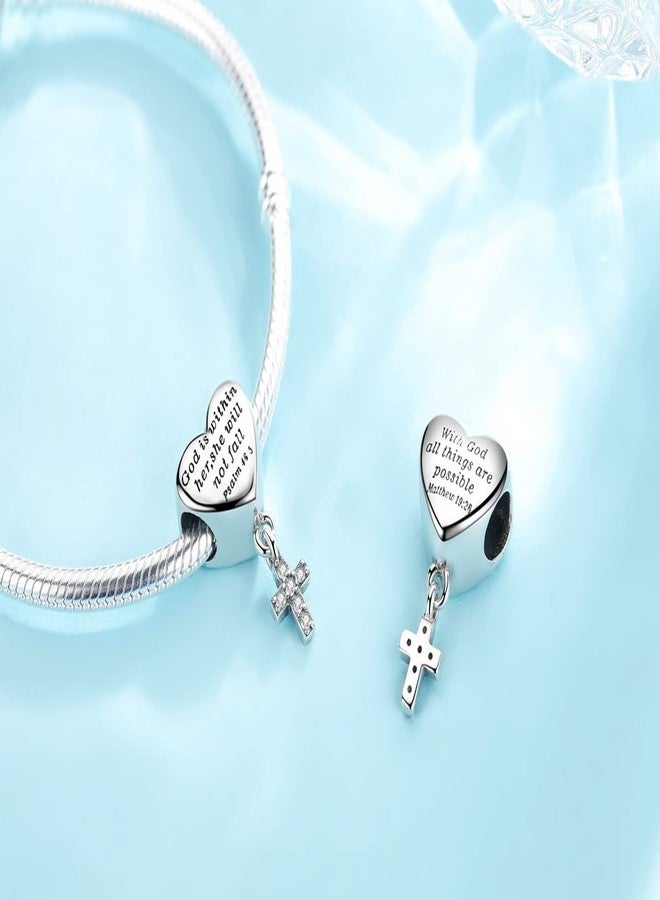SHBOAZED Cross Charm Fit Pandora Charms Bracelet Love Heart Christian Bible Verse Charms Prayer Faith Religious Jewelry Gifts for Women - Image 4