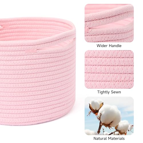 MiniArk Small Basket for Organizing | Cube Shelf Closet Storage Baskets | 9.7×9.7×7.1” | Woven Rope Gift Basket | Nursery | Round 3 Packs Light Pink - Image 2