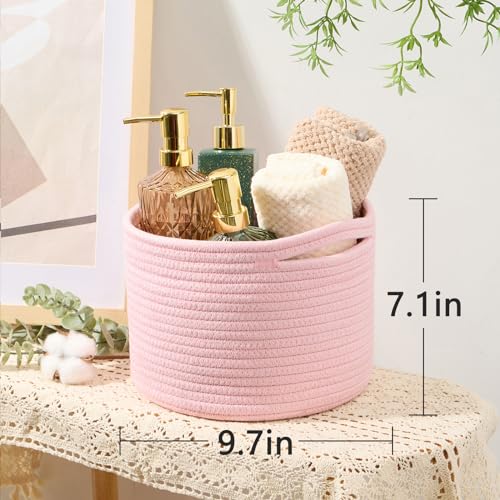 MiniArk Small Basket for Organizing | Cube Shelf Closet Storage Baskets | 9.7×9.7×7.1” | Woven Rope Gift Basket | Nursery | Round 3 Packs Light Pink - Image 3