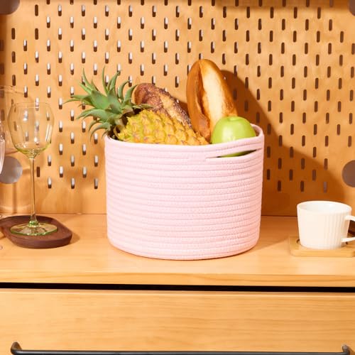 MiniArk Small Basket for Organizing | Cube Shelf Closet Storage Baskets | 9.7×9.7×7.1” | Woven Rope Gift Basket | Nursery | Round 3 Packs Light Pink - Image 5