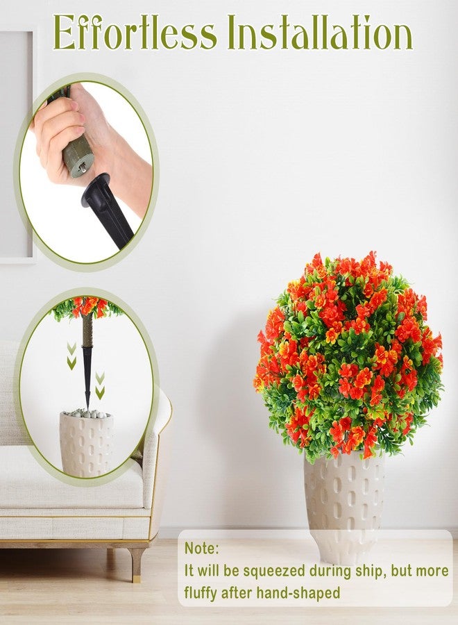 Daifunli 2 Pcs Artificial Morning Glory Topiary Balls Tree with Spike - UV Resistant, Realistic Silk Faux Bush Outdoor for Porch, Patio, Garden - Spring Summer Floral Decor(Red,24 Inch) - Image 4