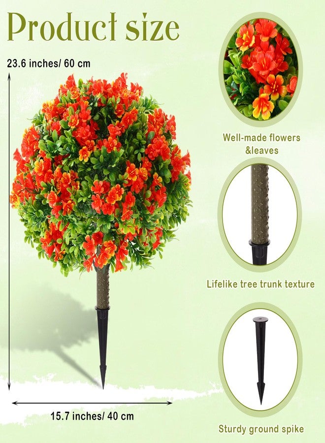 Daifunli 2 Pcs Artificial Morning Glory Topiary Balls Tree with Spike - UV Resistant, Realistic Silk Faux Bush Outdoor for Porch, Patio, Garden - Spring Summer Floral Decor(Red,24 Inch) - Image 3