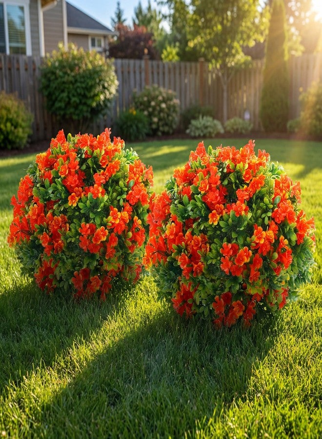 Daifunli 2 Pcs Artificial Morning Glory Topiary Balls Tree with Spike - UV Resistant, Realistic Silk Faux Bush Outdoor for Porch, Patio, Garden - Spring Summer Floral Decor(Red,24 Inch) - Image 1
