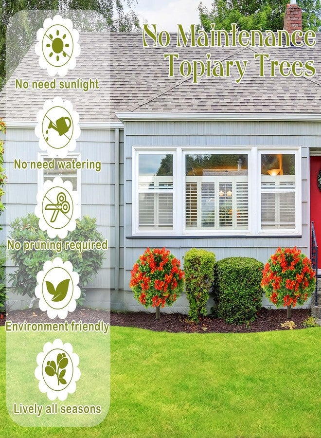 Daifunli 2 Pcs Artificial Morning Glory Topiary Balls Tree with Spike - UV Resistant, Realistic Silk Faux Bush Outdoor for Porch, Patio, Garden - Spring Summer Floral Decor(Red,24 Inch) - Image 5