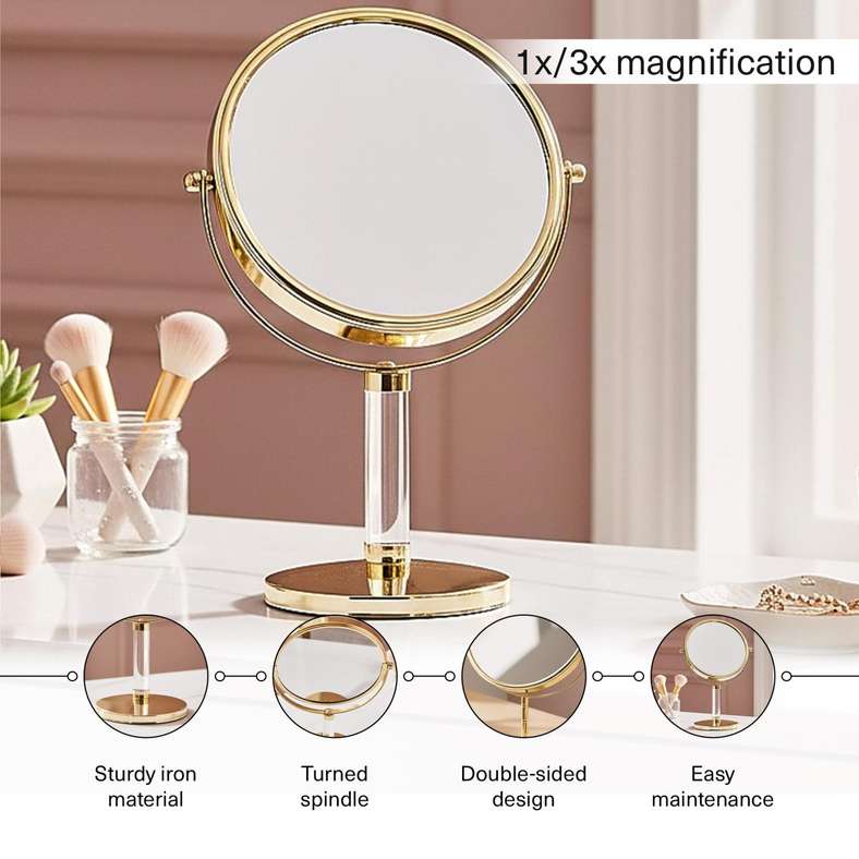 Pan Home Double Sided Vanity Mirror - Gold - Image 5
