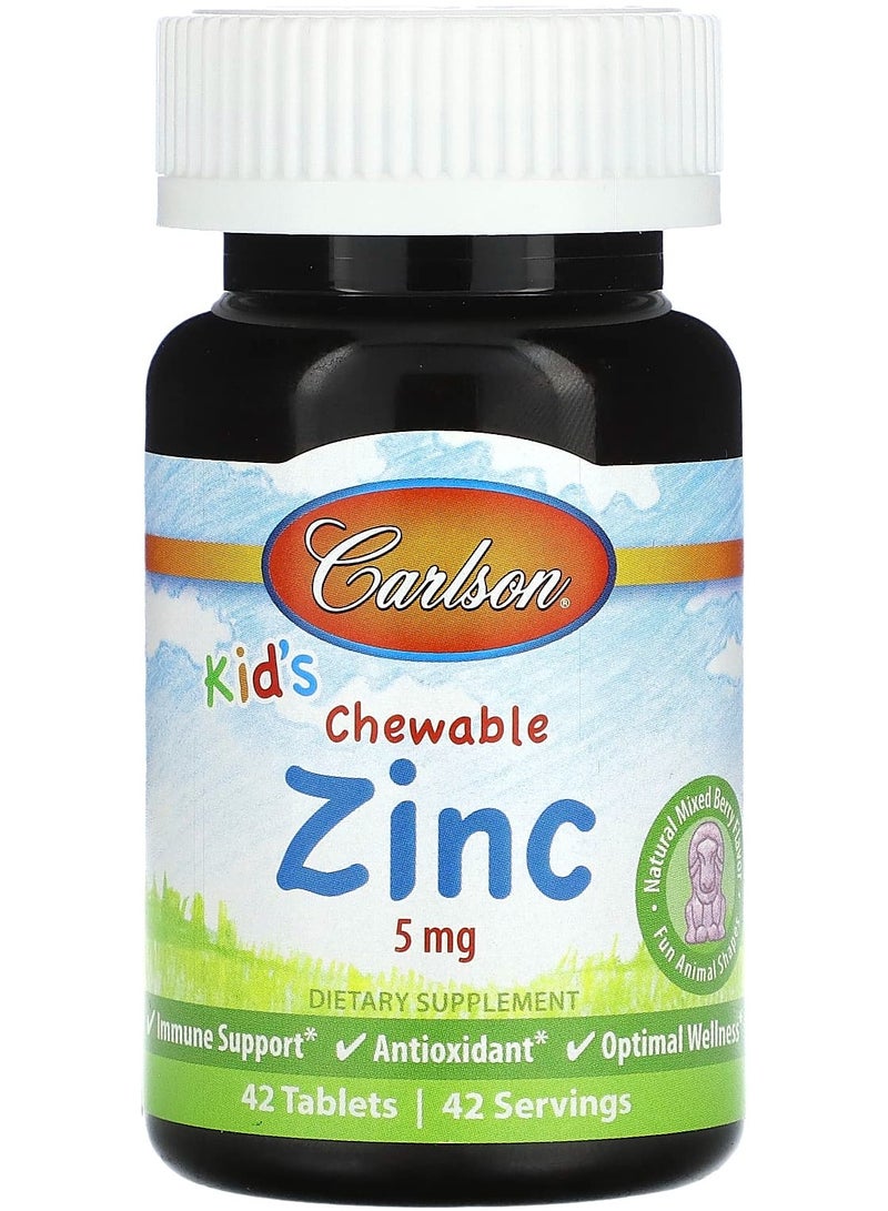 أقراص الزنك القابلة للمضغ للأطفال، بنكهة التوت الطبيعي، 5 ملجم، 42 قرصًا