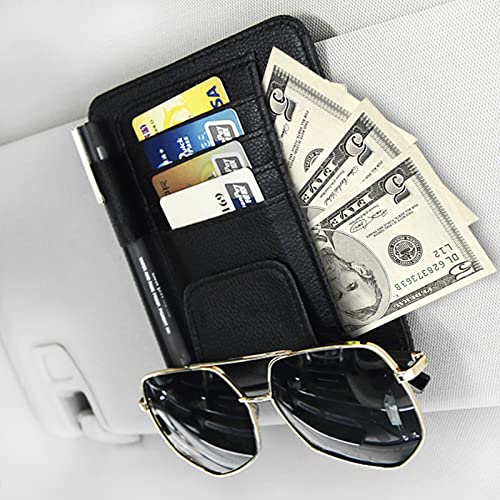 Aturmon Small Leather Sun Visor Organizer for Car and Truck - Sunglass Holder, Card Sleeve Pocket, Document Holder for Registration, Driving License, Insurance, Pen, Chapstick - Image 2