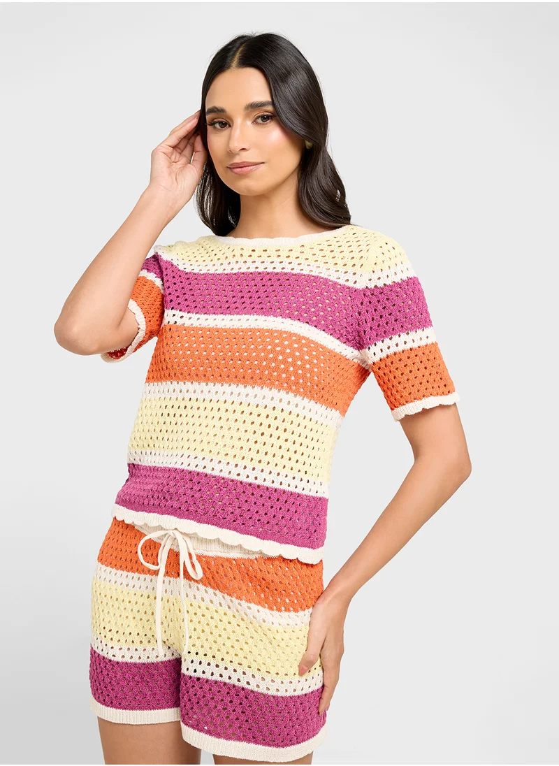فيرو مودا Vmtrue S/S Deep Back Crochet Top