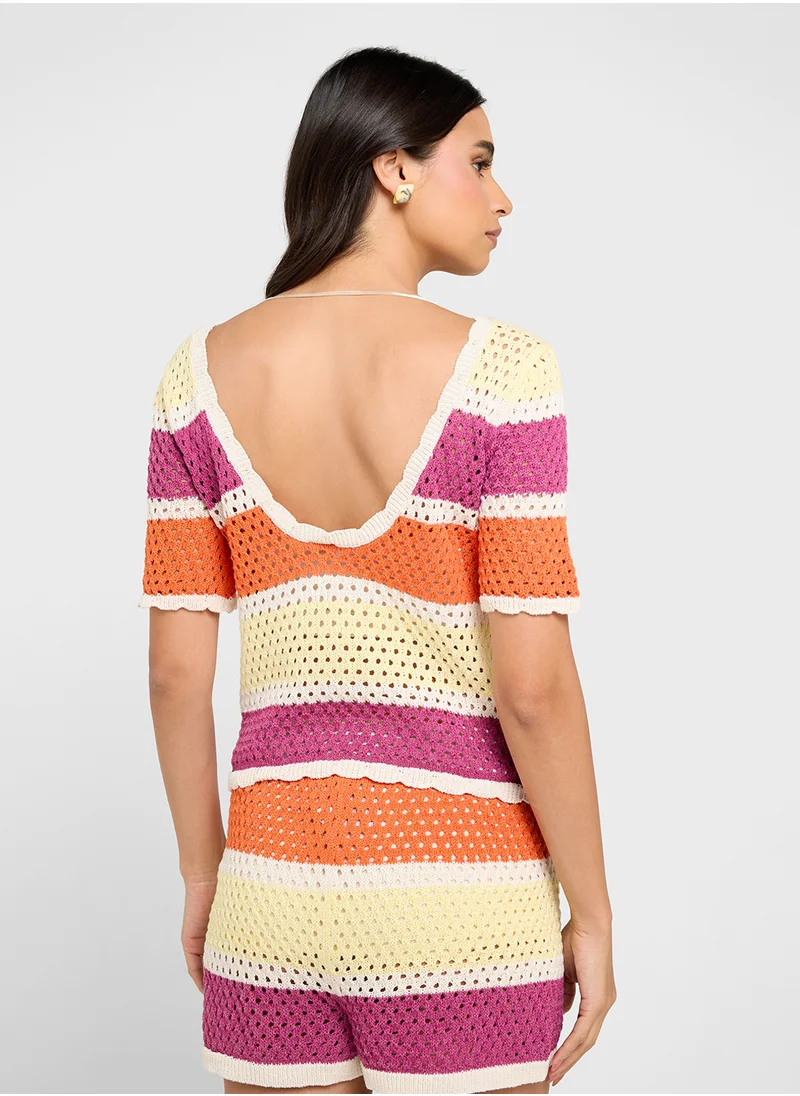 فيرو مودا Vmtrue S/S Deep Back Crochet Top