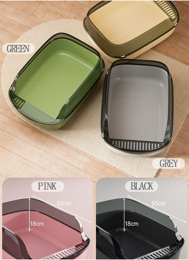 Generic - Semi-Enclosed Sifting Litter Box High Sides Cat Litter Box Anti-Splash with Spoon Clean Cat Pet Tray Kitten Open Top Litter Tray Travel Cat Toilet Cat Litter Pan(Black) - Image 1