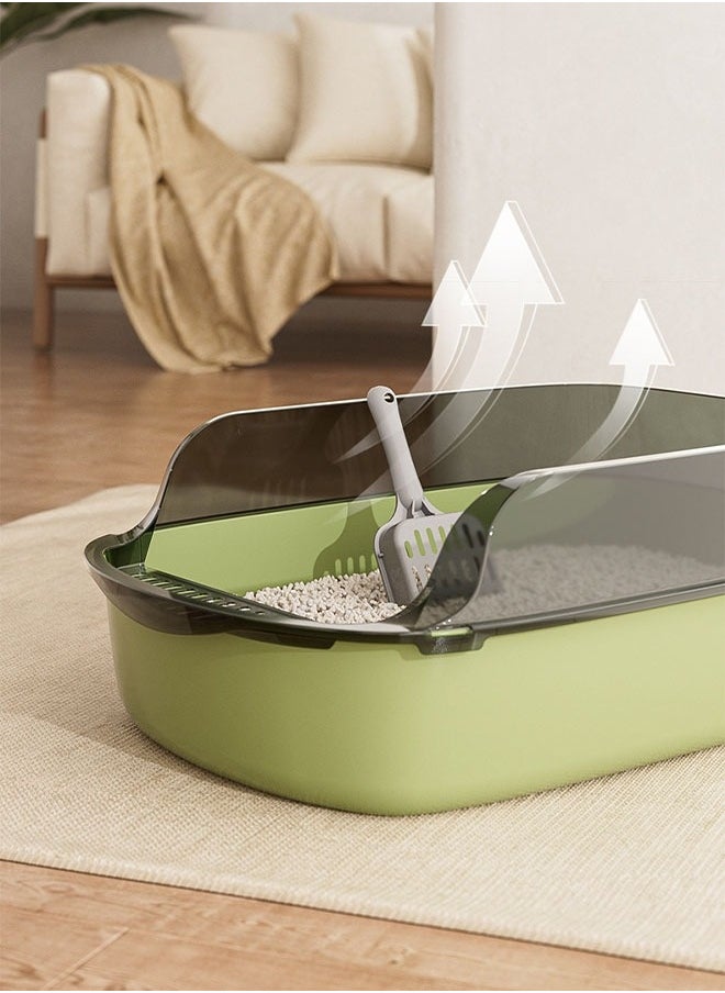 Generic - Semi-Enclosed Sifting Litter Box High Sides Cat Litter Box Anti-Splash with Spoon Clean Cat Pet Tray Kitten Open Top Litter Tray Travel Cat Toilet Cat Litter Pan(Black) - Image 1