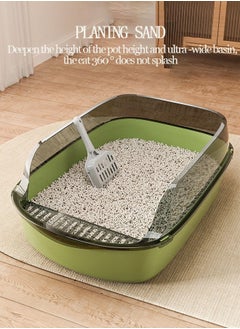Generic Semi-Enclosed Sifting Litter Box High Sides Cat Litter Box Anti-Splash with Spoon Clean Cat Pet Tray Kitten Open Top Litter Tray Travel Cat Toilet Cat Litter Pan(Black)  - Image 5
