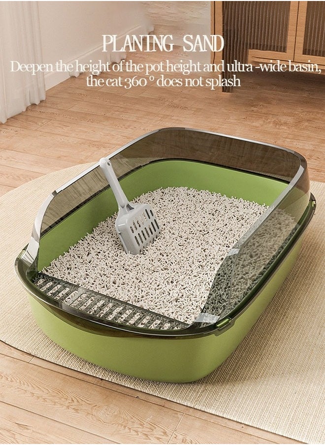Generic - Semi-Enclosed Sifting Litter Box High Sides Cat Litter Box Anti-Splash with Spoon Clean Cat Pet Tray Kitten Open Top Litter Tray Travel Cat Toilet Cat Litter Pan(Black) - Image 1