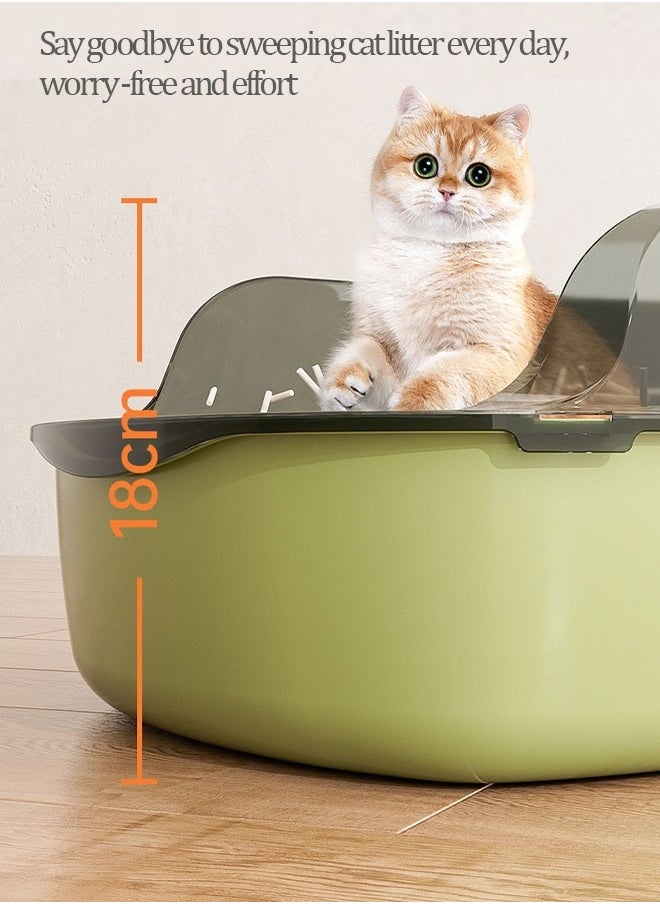 Generic - Semi-Enclosed Sifting Litter Box High Sides Cat Litter Box Anti-Splash with Spoon Clean Cat Pet Tray Kitten Open Top Litter Tray Travel Cat Toilet Cat Litter Pan(Black) - Image 1
