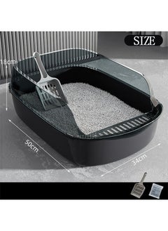 Generic Semi-Enclosed Sifting Litter Box High Sides Cat Litter Box Anti-Splash with Spoon Clean Cat Pet Tray Kitten Open Top Litter Tray Travel Cat Toilet Cat Litter Pan(Black)  - Image 2