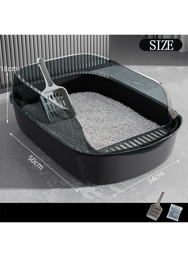 Generic - Semi-Enclosed Sifting Litter Box High Sides Cat Litter Box Anti-Splash with Spoon Clean Cat Pet Tray Kitten Open Top Litter Tray Travel Cat Toilet Cat Litter Pan(Black) - Image 1