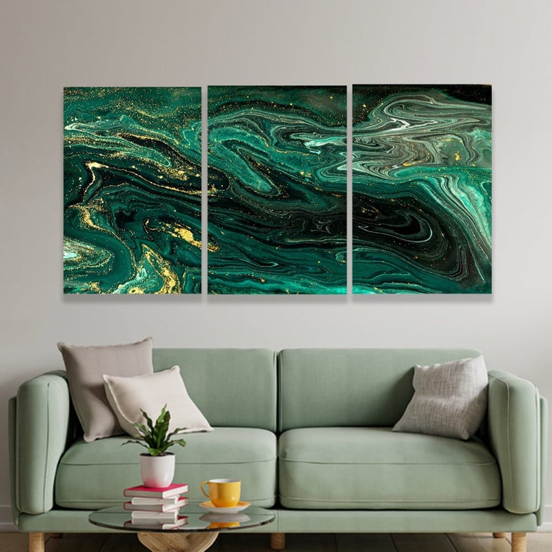 Marktna Three modern-designed canvas paintings with a hollow frame, measuring (150×70), three pieces - Image 1