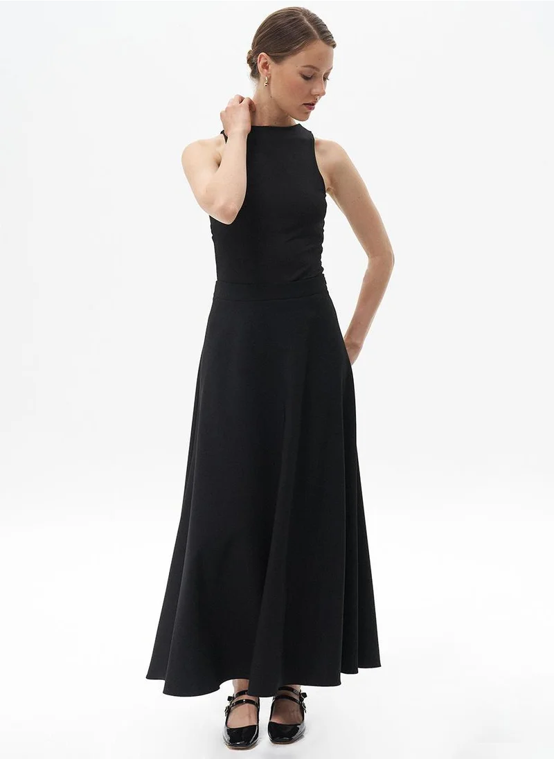Kayra Basic Flared Skirt Black