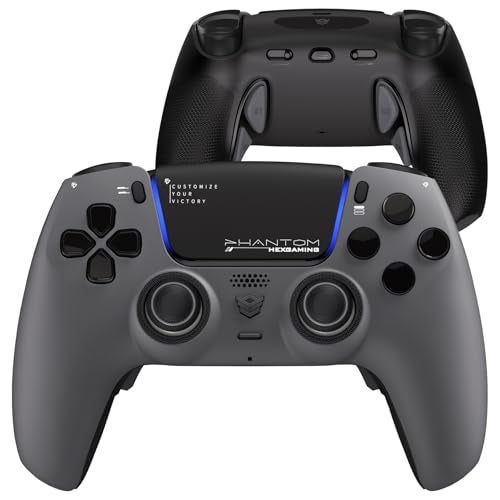 HEXGAMING PHANTOM Pro Gaming Controller with 4 Remappable Buttons, 6 Remapping Profiles, 8 Interchangeable Analog Stick, and Adjustable Triggers Compatible with ps5, PC, Mobile - Shadow Gray - Image 1