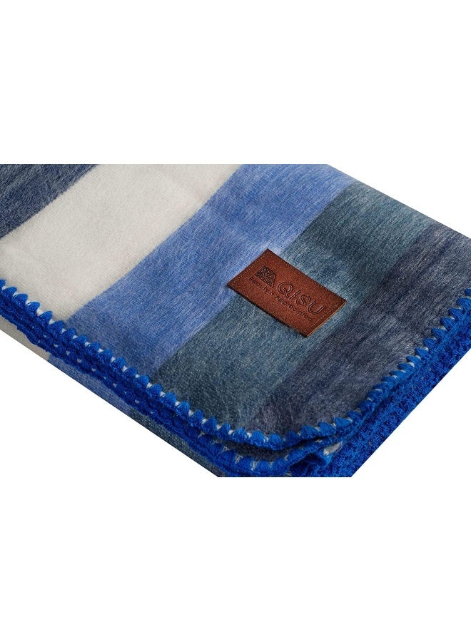 QISU Alpaca Wool Blanket Throw | Large, Beautiful, Warm, Stripe | 85 x 65 inches | Ultra-Soft, Hypoallergenic and Breathable | Non-Itchy or Scratchy Fabric (Blue White Stripe), Queen - Image 2