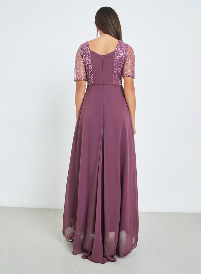 Styli Purple Sequined Maxi Dress with Fold Pleats - Image 3