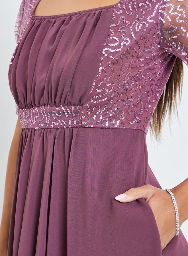 Styli Purple Sequined Maxi Dress with Fold Pleats - Image 4