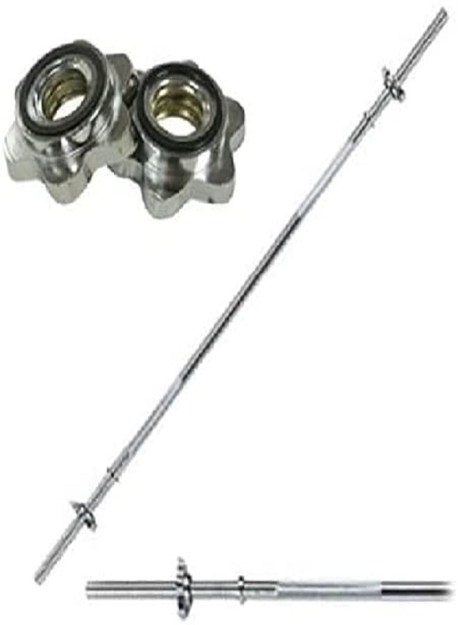 ULTIMAX Barbell Weight Bar Straight Weight Lifiting Bar Straight Threaded Bar 1 inch Diameter Solid Steel Bar with Spinlock Nuts 120 cm - Image 1