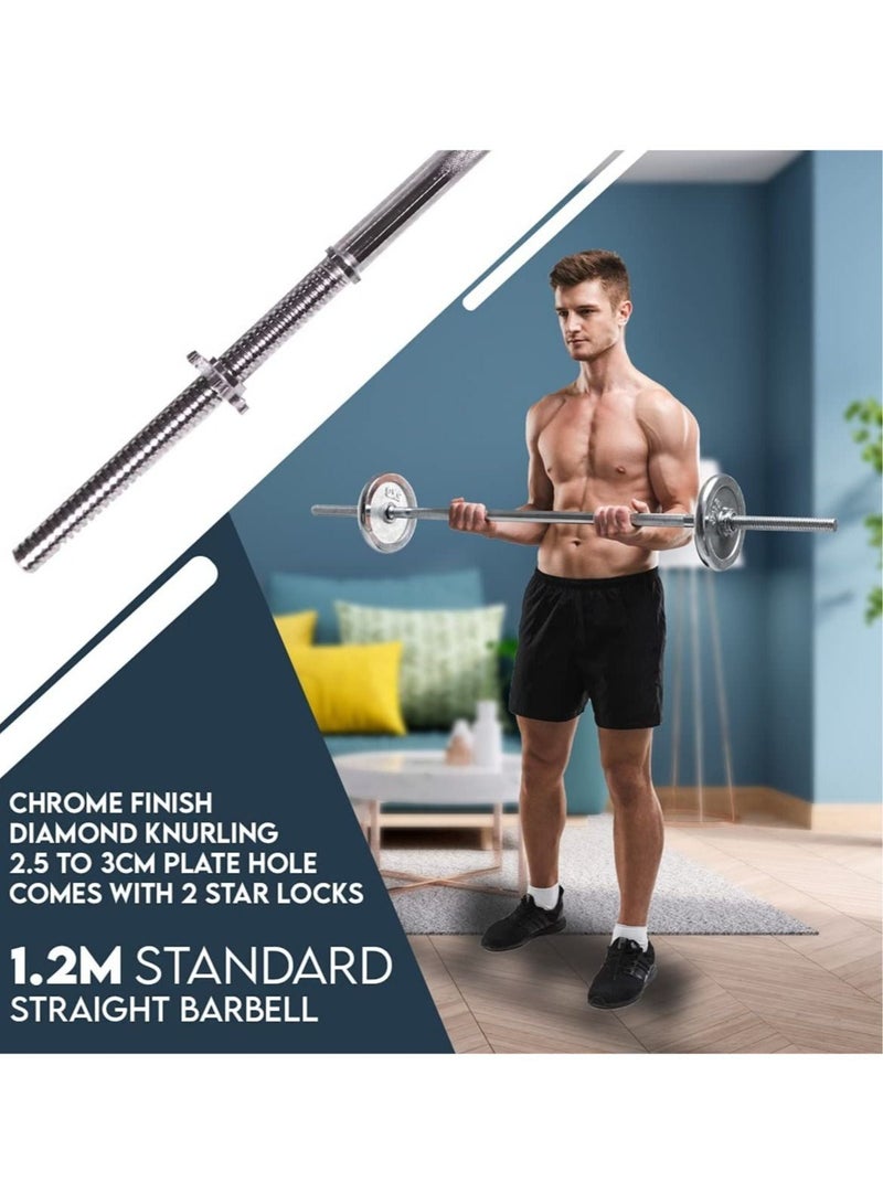ULTIMAX Barbell Weight Bar Straight Weight Lifiting Bar Straight Threaded Bar 1 inch Diameter Solid Steel Bar with Spinlock Nuts 120 cm - Image 4