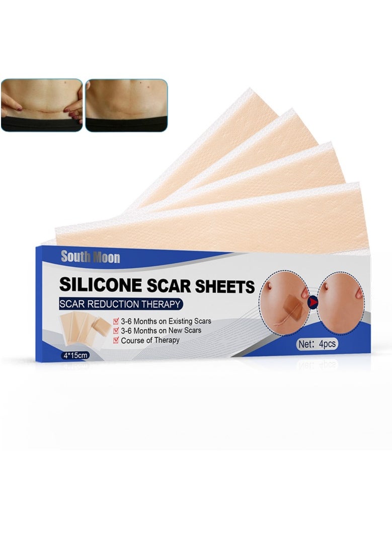 SOUTH MOON - 4 PCS Professional Silicone Scar Sheets, Scar Removal Patch for Scars Stretch Mark Treatment Waterproof, Effective Safe Breathable Comfortable Long-Lasting Results Scar Care - Image 1