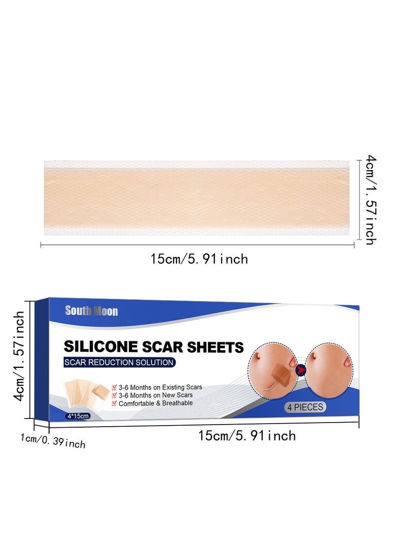 SOUTH MOON - 4 PCS Professional Silicone Scar Sheets, Scar Removal Patch for Scars Stretch Mark Treatment Waterproof, Effective Safe Breathable Comfortable Long-Lasting Results Scar Care - Image 1
