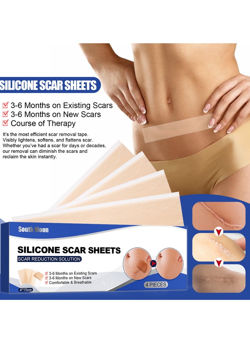 SOUTH MOON - 4 PCS Professional Silicone Scar Sheets, Scar Removal Patch for Scars Stretch Mark Treatment Waterproof, Effective Safe Breathable Comfortable Long-Lasting Results Scar Care - Image 1