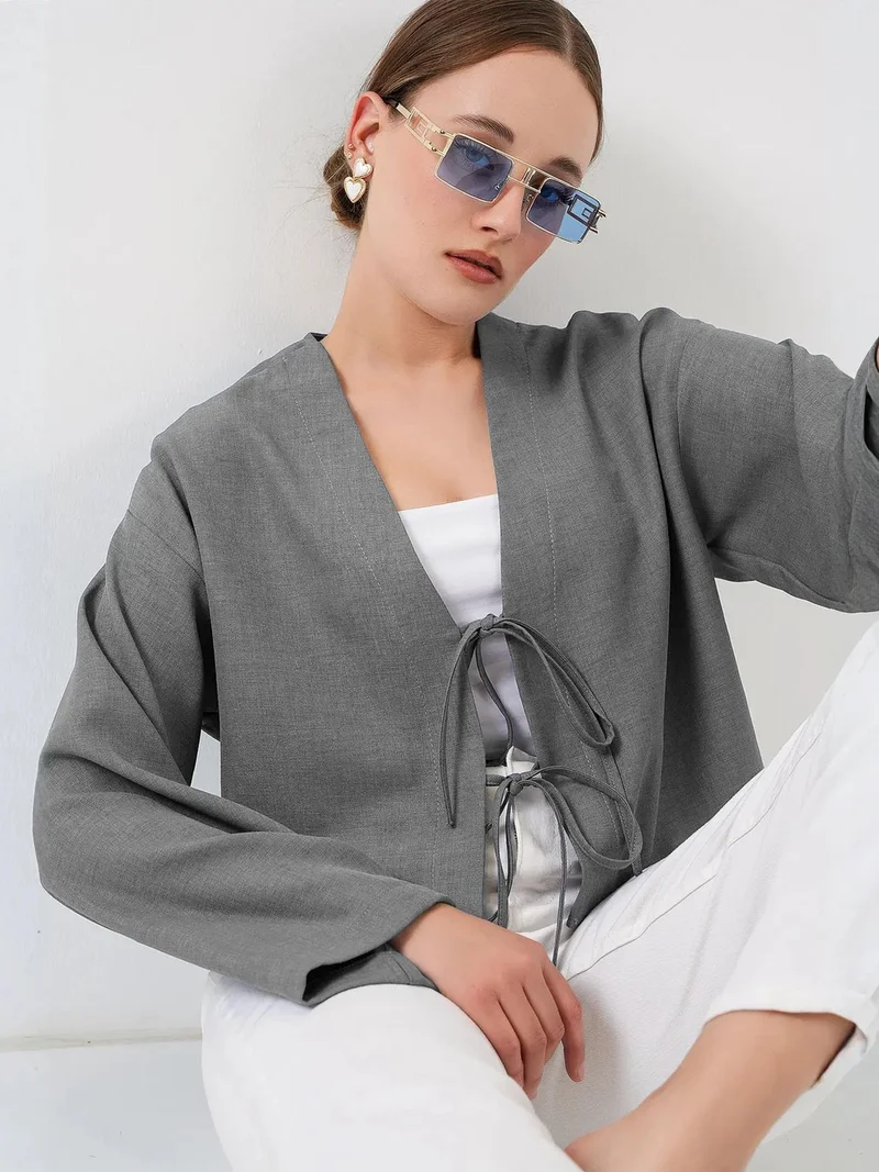 بيغ دارت BDART Viscose Blend V-Neck Long Sleeve Kimono with Binding Detail