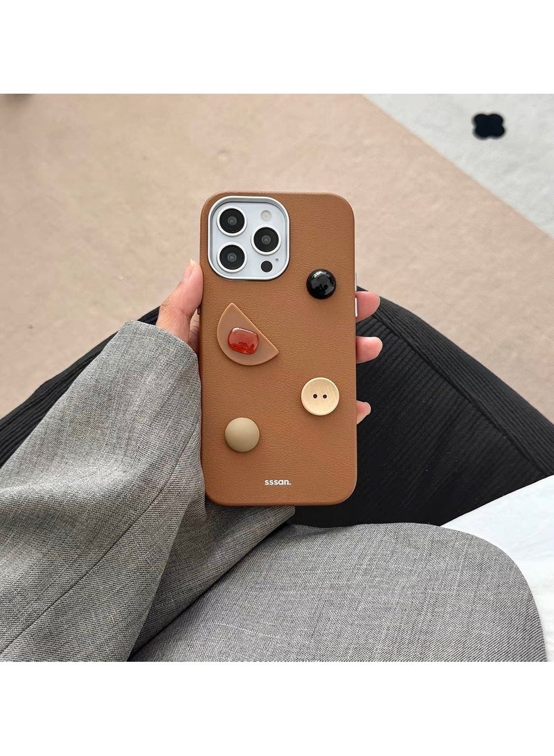 Genric Protective Case Faux Leather With Decorative Buttons For iPhone15 Pro Max – Brown - Image 3