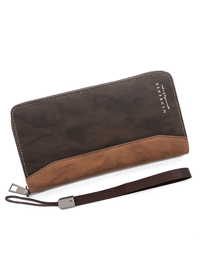 MenBense Large Capacity Leather Men's Long Wallet Card Holder Cluth Money Zipper Bag with Strap for Commute Business - Image 1