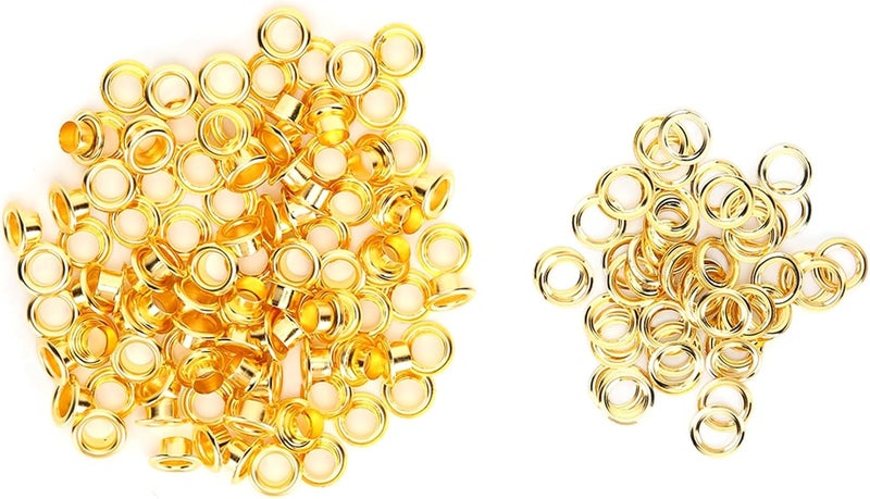 200Pcs 6mm Shoes Grommet Rivets, Brass Gold Leather Accessories DIY Hand Made Crafts - Durable Brass Material, Eco - Friendly Plating, Ideal for Shoes and Bags - Image 1
