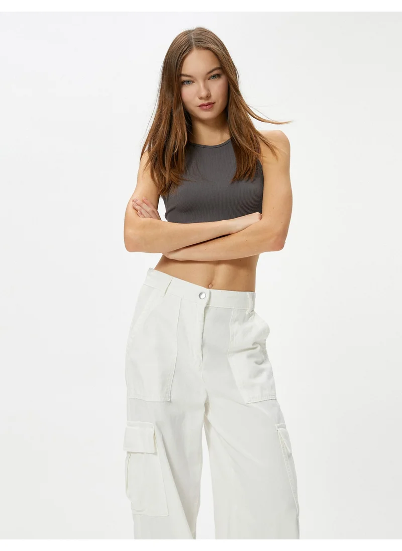 كوتون Basic Crop Undershirt Round Neck Ribbed