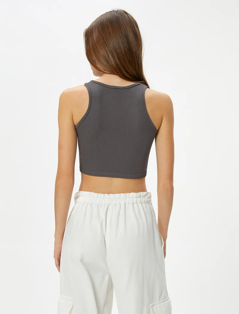 كوتون Basic Crop Undershirt Round Neck Ribbed