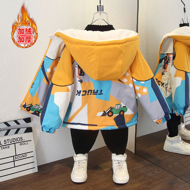 Children'S Wear Boys Winter Wear Fleece-Lined Thickened Cotton Coat Boys And Children Winter Leisure Pie Overcome - Image 2