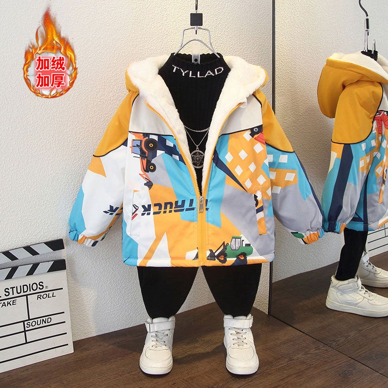 Children'S Wear Boys Winter Wear Fleece-Lined Thickened Cotton Coat Boys And Children Winter Leisure Pie Overcome - Image 4