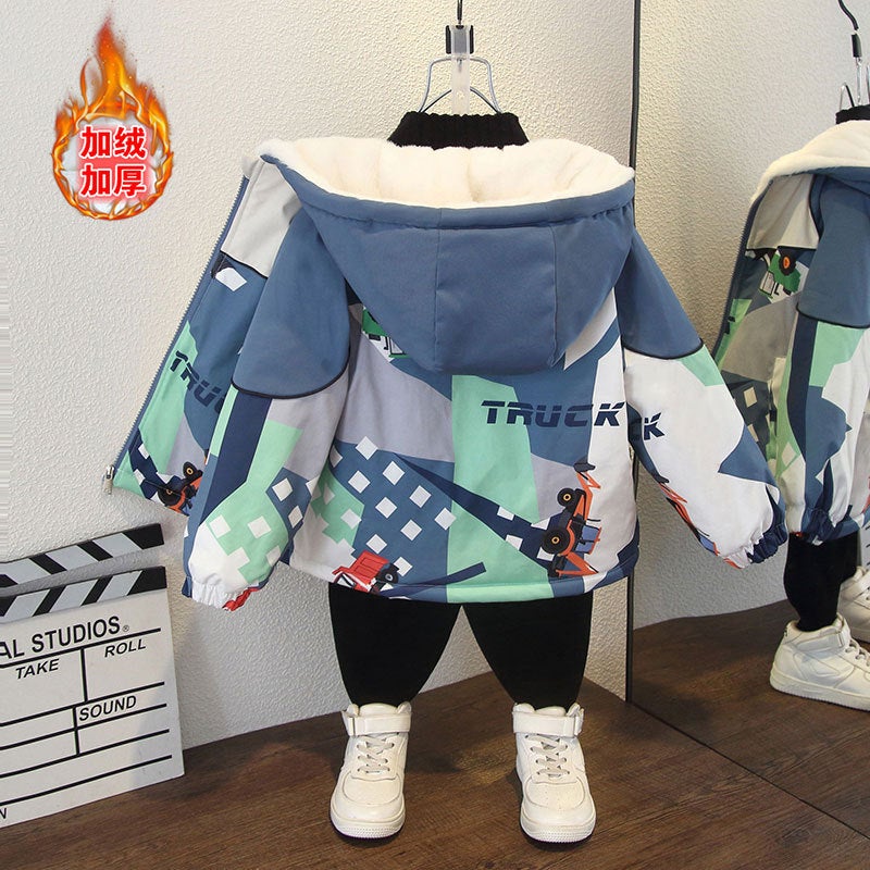 Children'S Wear Boys Winter Wear Fleece-Lined Thickened Cotton Coat Boys And Children Winter Leisure Pie Overcome - Image 3