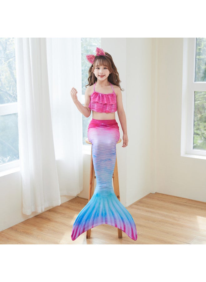 إسكدنيا ملابس سباحة حورية البحر للأطفال، مجموعة من ثلاث قطع، ذيل السمكة، مقاس كبير ومتوسط ​​وصغير للفتيات، ملابس بي - اللون: كركديه (ذيل قصير) - - Image 4