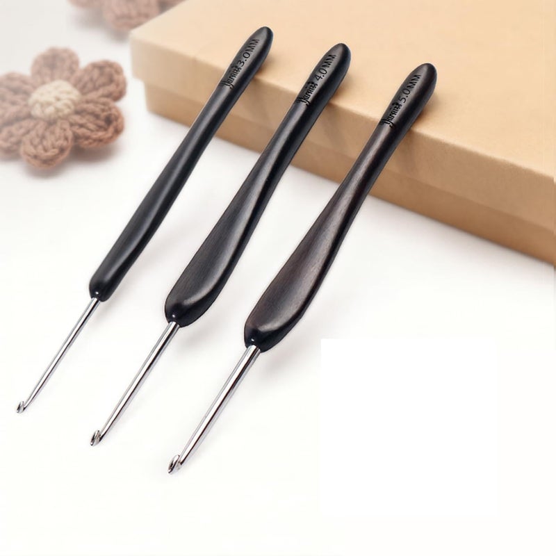Yarniss Artisan Stainless Steel Crochet Hooks Set 3.0mm,4.0mm,5.0mm,Hand-Polished Crochet Needle with Ebony Handle for Beginners,Gift for Crocheter - Image 1