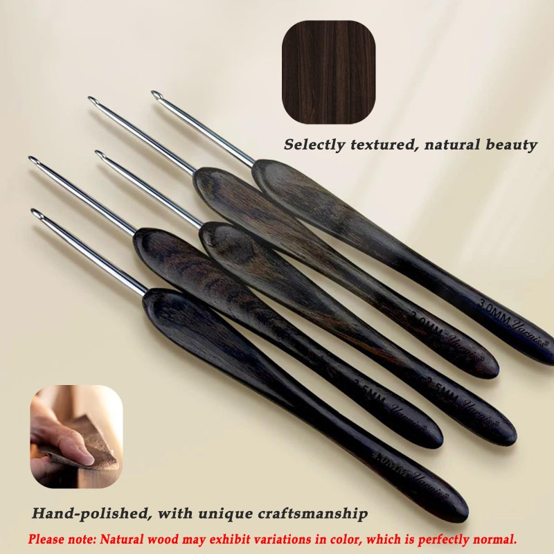 Yarniss Artisan Stainless Steel Crochet Hooks Set 3.0mm,4.0mm,5.0mm,Hand-Polished Crochet Needle with Ebony Handle for Beginners,Gift for Crocheter - Image 5