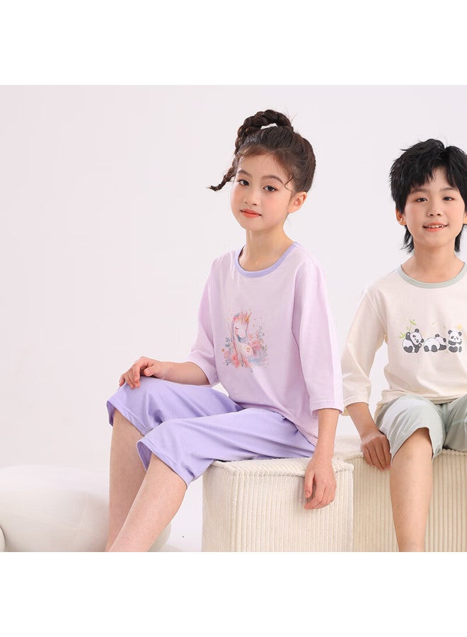 Yuzhaolin Children's Pajamas Boys And Girls Home Wear Set Baby Air Conditioning Clothes Children's Clothing Fantasy Unicorn 110