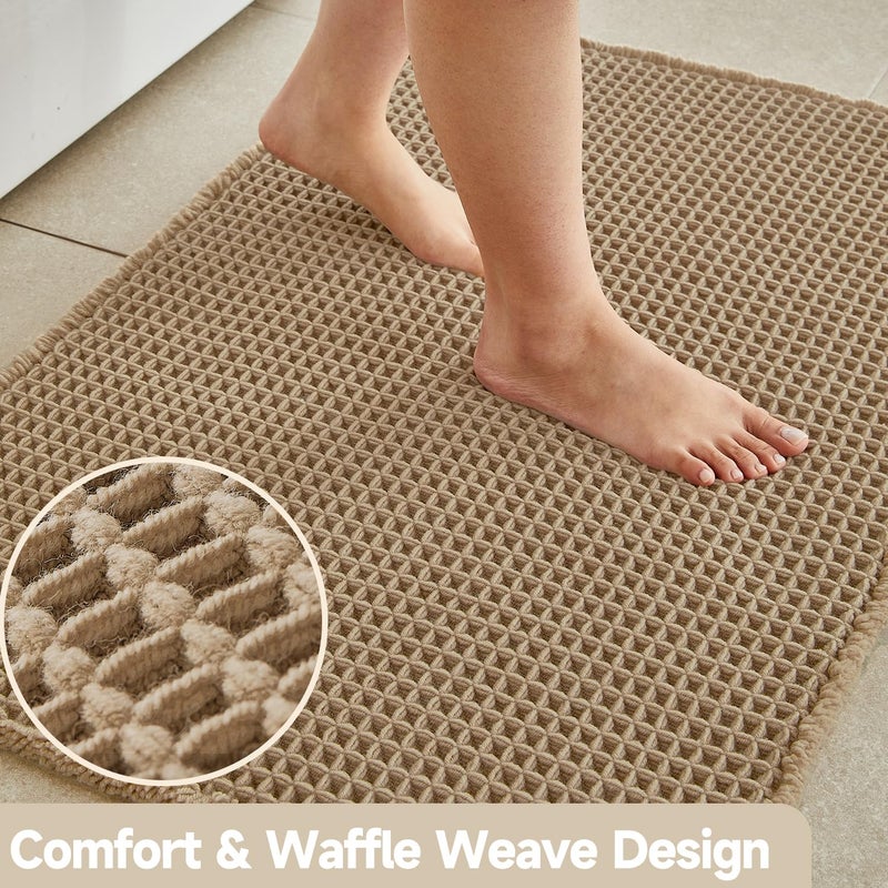 TYUU Waffle Bath Mat, Boho Bathroom Rugs Non Slip Washable Super Absorbent Quick Dry Farmhouse Bathroom Decor, 48"x24" / 4'x2' Khaki - Image 3