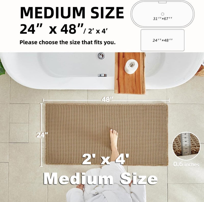 TYUU Waffle Bath Mat, Boho Bathroom Rugs Non Slip Washable Super Absorbent Quick Dry Farmhouse Bathroom Decor, 48"x24" / 4'x2' Khaki - Image 2