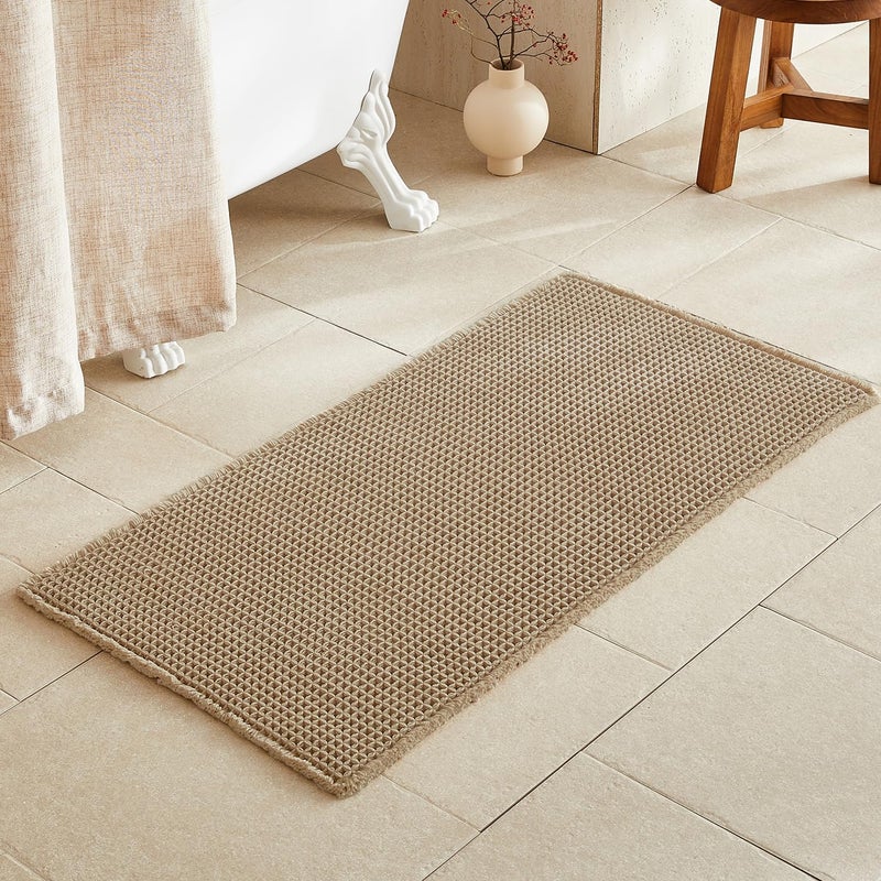 TYUU Waffle Bath Mat, Boho Bathroom Rugs Non Slip Washable Super Absorbent Quick Dry Farmhouse Bathroom Decor, 48"x24" / 4'x2' Khaki - Image 1