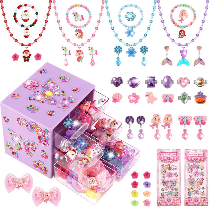 Drabac Toddler Girl Toys for Ages 57 Littler Girls Jewelry Set51Pcs Kids Toy for Girls Age 810 Clip on EarringsPrincess Toys Adjustable RingGirl Toy Age 3 4 5 68 Year Old Birthday Christmas Gifts - Image 2