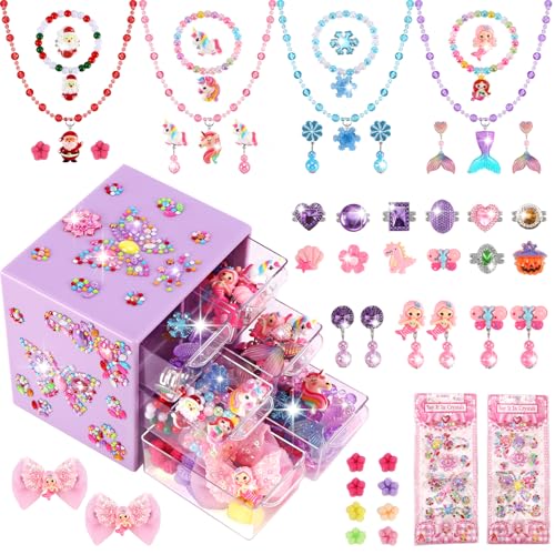 Drabac Toddler Girl Toys for Ages 57 Littler Girls Jewelry Set51Pcs Kids Toy for Girls Age 810 Clip on EarringsPrincess Toys Adjustable RingGirl Toy Age 3 4 5 68 Year Old Birthday Christmas Gifts - Image 1