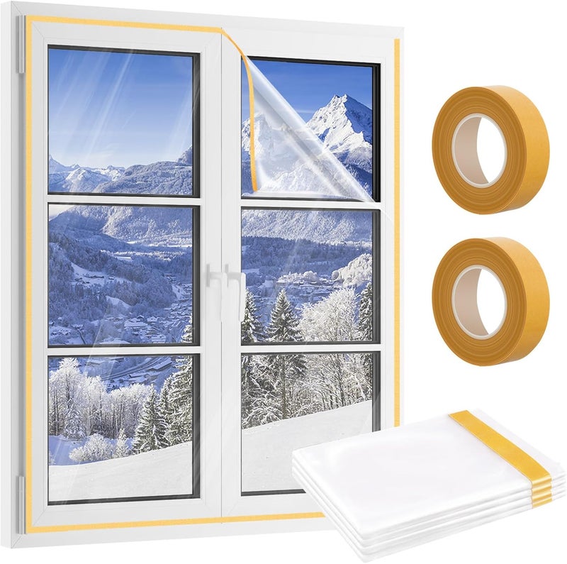UJG 62'' x 42'' Window Insulation Kit, Window Insulation for Winter, POF Window Sealer for Winter, Insulates Indoor Windows Keep Warm for Weatherproofing Window Film for Winter Window Covering-4PCS - Image 1